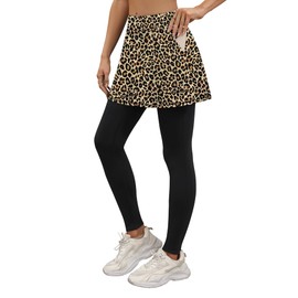 LouKeith Skirted Leggings for Women Athletic Skirt with Leggings Yoga Running Golf Tennis Skirts with 4 Pockets, Leopard, Large