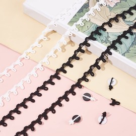 PH PandaHall 20 Yards Petite Braid Trim with Button Loops Buttonhole Tassel Fringe Lace Trim with 100pcs Buttons for Costume Crafts Sewing Wedding Bridal Dress Decoration, Black/White