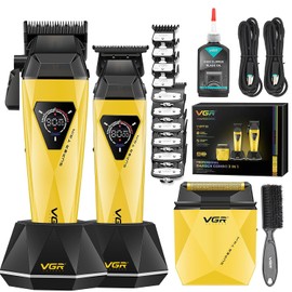 Cortapelos para Hombre VGR 877S3, Kit de Corte Profesional con Pantalla LED y Base de Carga, Cortapelos Inalámbricos de Peluquería con Motor Turbo de Alta Velocidad 9000 RPM, Kit de Aseo Todo en Uno (dorado)