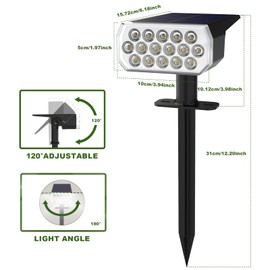 AIDROIT Solar Spot Lights Outdoor Waterproof, 16 LED High Brightness Solar Lights Outdoor, 2 Pack 2-in-1 Landscape Lighting for Yard Garden, 1800mAh Cool White, 3 Modes Solar Lights IP65
