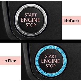Engine Start Stop Button Bling Ring Cover,Key Ignition Starter & Knob Ring Crystal Rhinestone Cover, Push Start Button Cover Diamond Decor, Car Emblem Badge Sticker Women (2 Rings, Baby Blue)