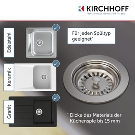 KIRCHHOFF 98835240 Strainer Basket Valve Diameter 114 mm 1½ Inch White, Sink Drain for Retrofitting or Replacement, Removable Kitchen Drain Strainer, Drain Fitting for the Kitchen Sink
