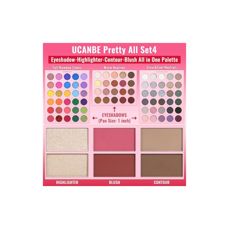 UCANBE Eyeshadow Palette with 15Pcs Brushes Makeup Set, Pigmented 86