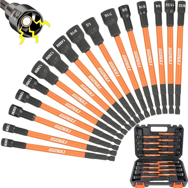 LOZAGU 16PCS Magnetic Nut Driver Set | 6 Inch Long
