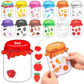 Magnetic Colour Sorting Toys, 12 Pcs Fridge Magnets Jars for Kids with 60 Vibrant Learning Colors Shape, Educational Colour Sorting Set for Toddlers Aged 2-6, Whiteboard Magnets