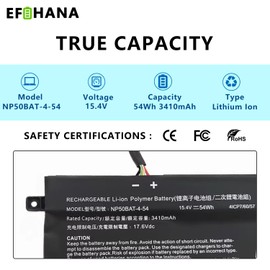 EFOHANA NP50BAT-4-54 6-87-NPSKS-53G00 Laptop Battery for Clevo NP70 X17 AT22 G7 KE XMG Focus 16 X15 Series 4ICP7/60/57 6-87-NPSKS-53G00 15.4V 54Wh 3410mAh