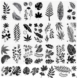 Woohome Leaf Painting Stencil, Pack of 22 Leaves Stencil, Plastic Stencils, Reusable Wall Stencil, Leaf Pattern for DIY Gift Cards, Christmas Gifts, Scrapbooks, Wall