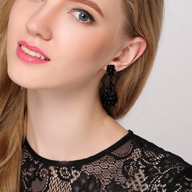 EVER FAITH Clip On Earrings Women's Crystal Hollow Teardrop Tear Drop Dangle Party Accessories Earrings Red Black Tone, Crystal, Crystal