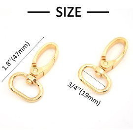 15 piezas de cierre de mosquetón ovalado para puerta de empuje, ganchos giratorios para correas de piel para manualidades, cintas de cordón (dorado, 3/4 pulgadas)