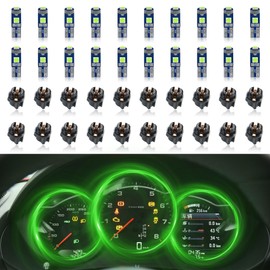 DWARFOO 20Pcs T5 Led Lights for Car Dashboard, LED Bulb with Twist Lock Socket PC74 PC37, 3030 Chips Super Bright Replacements for Instrument Cluster Dashboard Panel Gauge Indicator (Green)