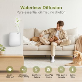 MQLMF Waterless Diffuser,Wireless Essential Oil Battery Operated,2000 Sq Ft,Safety Lock,Quiet,Bluetooth App,Hotel Home Collection Scent Machine - White