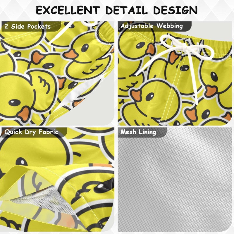 visesunny Summer Boy's Beach Shorts Duck Rubber Ducky Cartoon Quick