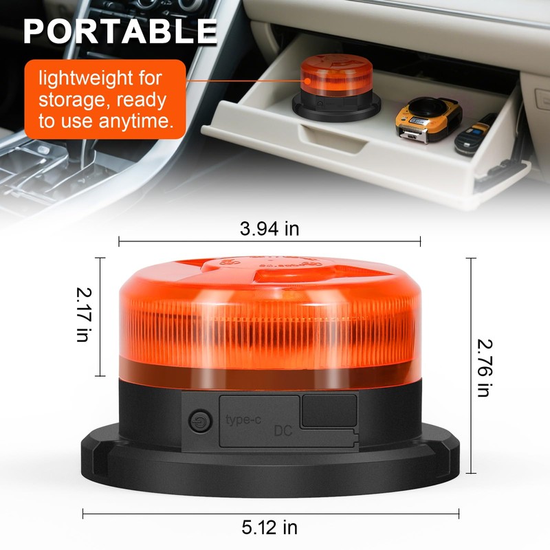 AnTom Magnetic Wireless Strobe Beacon Light, 24 LED USB-C Rechargeable