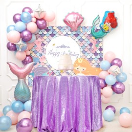 Eternal Beauty 90" Round Sequin Tablecloth, Thick Not See Through Lavender Table Cloth for Wedding Birthday Party