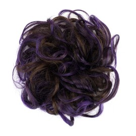 IMISSU 2 Pieces Messy Bun Hairpiece Updo Fake Hair Bobbles Ponytail Extension Wavy Curly Hairpieces Chignon Headband (2 Pieces Brown Purple)