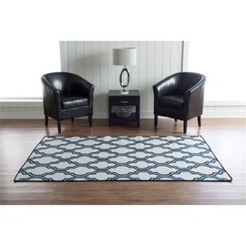 Linon Salonika Quatrefoil Reversible Woven Wool 5'x8' Rug in Blue