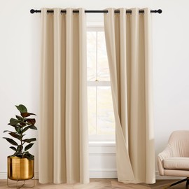 RYB HOME Soundproof Curtains for Bedroom - Totally Room Darkening 3 Layers Blackout Window Drape Detachable Felt Liner Inside Noise & Draft Barrier for Living Room, W 42 x L 84, Biscotti Beige, 1 Pair