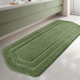 COSY HOMEER Bathroom Rugs Mat 24”x70” Absorbent Non-Slip Bath Mat, Plush Shaggy Bathroom Runner, Machine Washable Large Bath Mat, Soft Bath Mat for Bathroom Floor, Tub and Shower,Green