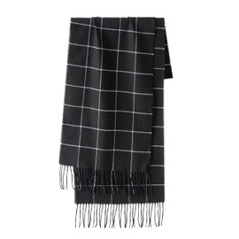 CALVIN & OLIVIA Ultra-Soft Winter Cashmere Feel Scarf Plaid Multi-Color Warm Long Unisex Winter Scarves Perfect Holiday Gift for Women Men Black Square Plaid