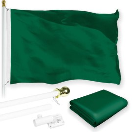 UD_G128 Combo Pack: 5 Ft Tangle Free Aluminum Spinning Flagpole (White) & Solid Dark Green Color Flag 2x3 Ft, LiteWeave Pro Seri