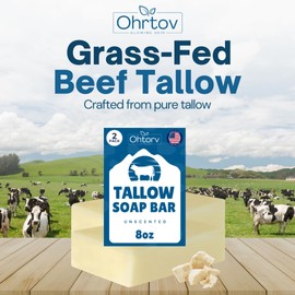 Beef Tallow Soap Bar – All Natural Grass Fed Tallow Soap Unscented – Moisturizing Face & Body Wash Great for Eczema, Dry, Itchy, Sensitive Skin – Handcrafted Bath Soap for Adults, Kids, Made in USA