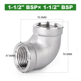 TAISHER 2 Pieces 304 Stainless Steel 90 Degree Elbow Fittings 1-1/2" BSP Female to 1-1/2" BSP Female 304 Stainless Steel Pipe Fittings