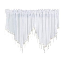 JAIJY Cortinas transparentes de campo sólidas para ventana, cenefas con cuentas para ventana pequeña, jardín, sala de estar, hogar, dormitorio, cocina, cafetería, granja, 2 paneles, color blanco