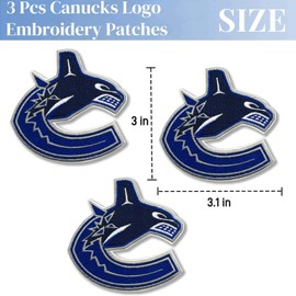 3 Pcs Canucks Embroidered Patches for Clothing, Sew-On or Iron-On Badge, Canadian Hockey Team Logo for Jackets, Jeans, Cap and Bags, DIY Embroidery Accessories