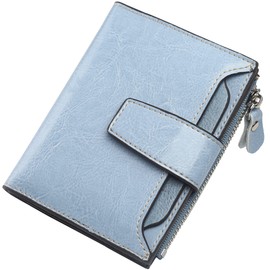 Lavemi Small Compact Women Wallet RFID Blocking Genuine Leather Bifold Purse with ID Windows, Light Blue, One Size