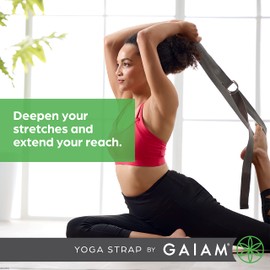 Gaiam Yoga Strap (6ft) Stretch Band with Adjustable Metal D-Ring Buckle Loop | Exercise & Fitness Stretching for Yoga, Pilates, Physical Therapy, Dance, Gym Workouts (Granite Storm)