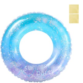Formemory Float Ring with 2 Vinyl Repair Tapes, 1 Seater, For Children, Adults, Children, Kids, Float, O Shape, Strong Buoyancy, Thick, Durable, Air, Leak Resistant, Break-Resistant, Stable, Foldable, Glitter, Summer Vacation, Heat Prevention, Pool, Summ