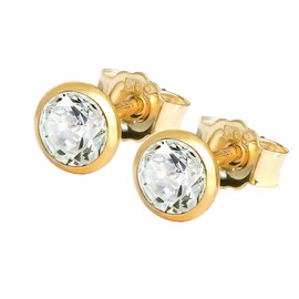 NKlaus Stud Earrings Gold 585 - Earrings with Crystal Zirconia White - Gold Jewellery Women, Men & Girls - Yellow Gold - 14 Carat - Pair, Yellow Gold, Zircon