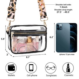 WEDDINGHELPER Clear Crossbody Bag, Clear Bag Stadium Approved Clear Purse with Adjustable Strap for Sports Concerts Festivals Events (Black-color3)