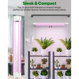 Sunco 6 Pack 2ft Grow Light LED, 20W, Full Spectrum, for Seed Starting, Seedling, Indoor Plants, Plug in Suspended Fixture, Link Up to 8, Inline Switch, ETL.