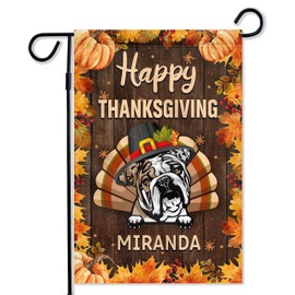 Welcome Fall English Bulldog Flag for Outside Dog Pumpkin Maple Leaf Happy Thanksgiving Garden Flags Vertical Double Sided Holiday Home Yard Autumn Farmhouse Outdoor Decor 12.5 x 18 Inch Padovo