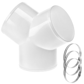 QWORK 3 Way Y Shape Duct Connector with 3 Hose Clamps, 4 Inch Diameter ABS Duct Splitter for Exhaust Fan and Dryer Vent Hose