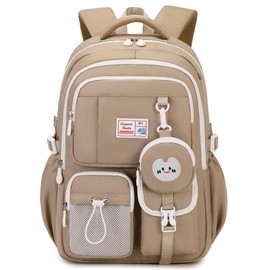 Tanou School Bag Girls Backpack Children, Breathable and Comfortable School Backpack Teenager, Fashionable Casual Oxford Fabric School Bag for Girls 3rd to 9th Grade, brown