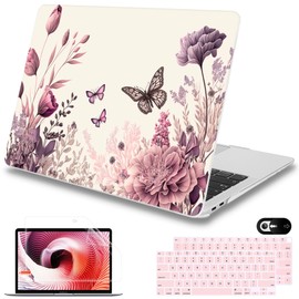 Mektron Case for MacBook Air 13 inch M1 A2337 A2179 A1932,Hard Cover 2018-2021 Air 13-inch with Touch bar, Exclusively Designed Protective Shell with Screen Protector, Butterfly Flower C074