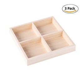 Wooden Tray with 4 Sections – 3 Pack Square Tray Chip and Dip Platter – Divided Serving Tray for Appetizers & Snacks – Veggie Platter - Food Trays for Party Montessori Wooden Trays - 7’’x 7’’x1.22’’