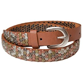 styleBREAKER studded belt with multi-colored rivets in vintage style, shortenable, narrow 03010012, size:85cm, color:Red Brown