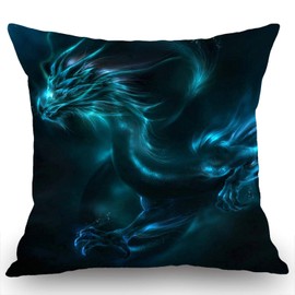 Swono Throw Pillow Case Cool Blue Dragon Cotton Linen Square Cushion Cover Standard Pillowcase for Men Women Home Decorative Sofa Armchair Bedroom Livingroom 18 x 18 inch