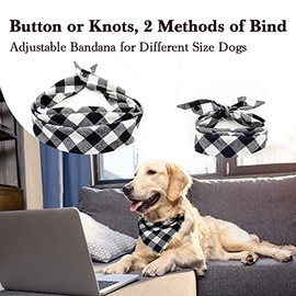 Bandana para perro a cuadros con botón, doble capa de algodón suave, triángulo para perro, pañuelo lavable chica niño perro pañuelo ajustable accesorios para perros pequeños y medianas grandes (negro y blanco, pequeño)