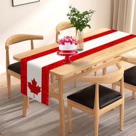 Happy Canada Day Table Runner Canadian National Day Maple Leaf Tablecloth Holiday Party Kitchen Dinning Home Decoration (13" x 108")