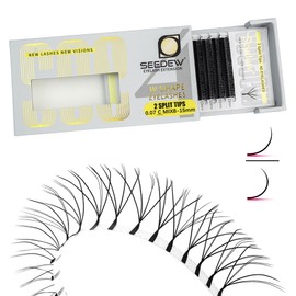 SEEDEW 4D-Double Tips Lash Extensions, 0.07mm C Curl MIX8-15mm 12 Rows/Tray, W Shape 4DD Flat Stem, PBT Volume Eyelashes for Beginner Artist, Lash Tech, Beauty Salon(4DD-Matte Black-0.07-C-MIX8-15mm)