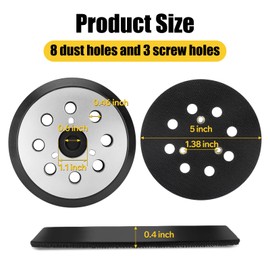 5" 8 Hole Hook & Loop Sander Replacement Pad for DeWalt/Makita/Porter Cable, for DeWalt DW420, DW421, Dw423, DW426, D26451, D26453, for Makita BO5010, BO5030K, BO5031K, BO5041K (Metal Pad)