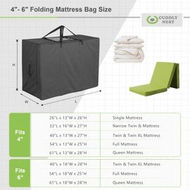 Cuddly Nest Folding Mattress Storage Bag - Heavy Duty Carry Case for Tri-Fold Guest Bed Mattress (Fits 4" Twin & Twin XL Mattress)