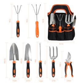 Garden Tool Set, PCIUGXVN 8-Piece Stainless Steel Heavy Duty Gardening Tool Set, with Non-Slip Rubber Grip, Storage Tote Bag, Outdoor Hand Tools, Garden Tool Kit Gifts Box for Women