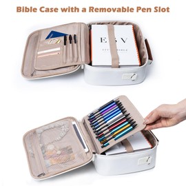 Aplufine Bible Cover for Men-Bible Case for Women-Medium Bible Bags and Totes-Large Bible Carrying Case-Bible Carrier with Shoulder Strap,Detachable Pen Loops for Bible Accessories,Gift Men Women