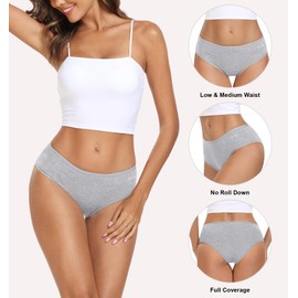 coskefy Women's Underwear Soft Cotton Hipster Panties Mid Low Rise Briefs Stretch Comfort Underpants 6 Pack