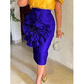 ONTINVA - Falda midi para mujer, estilo bodycon con lentejuelas de flores grandes, cintura alta, faldas ajustadas, fiesta club, Azul, M